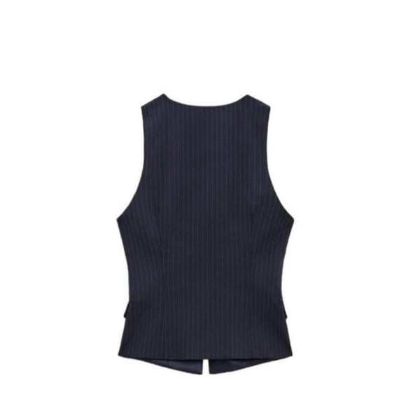 Zara Navy Blue Pinstripe Vest (S) - Picture 5 of 5